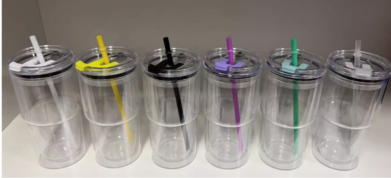 17oz Acrylic Double Walled Snowglobe Travel Cups Pre-drilled with Leak Proof Lid, Colored Straws and stoppers _miki