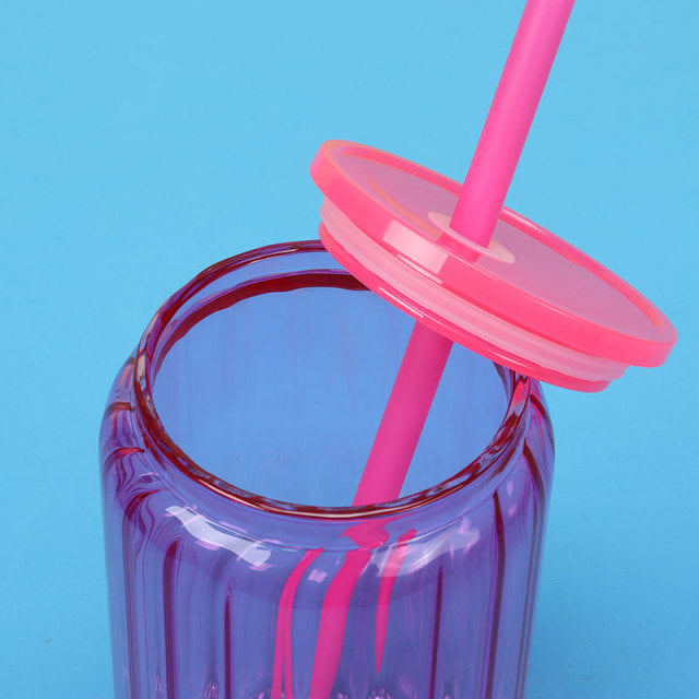 Sublimation 16oz Strip Jelly Glass Can With Colored Plastic Lid and straw _miki