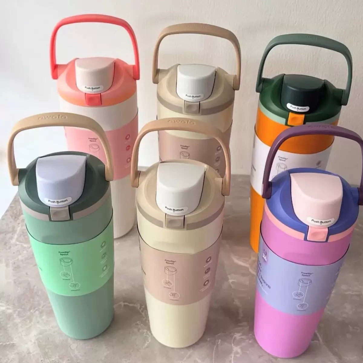 30oz Owala style water bottles with lid and carry strap _miki
