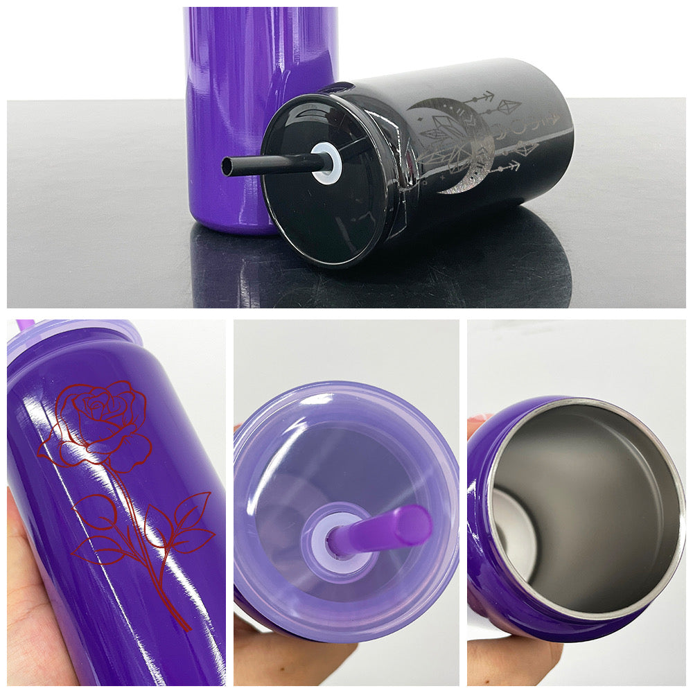 Halloween Purple Black 16oz Stainless Steel Can with Plastic lid and Straw for Sublimation /UV DTF Wraps _miki