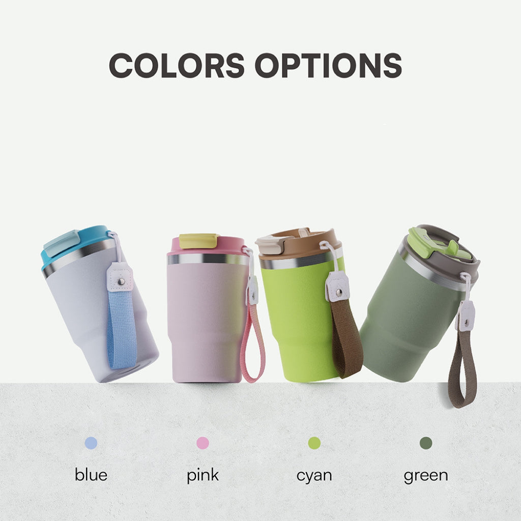 2-in-1 Lid 16oz Coffee Mug Double Wall Stainless Steel Vacuum Travel Mug with Strap_miki