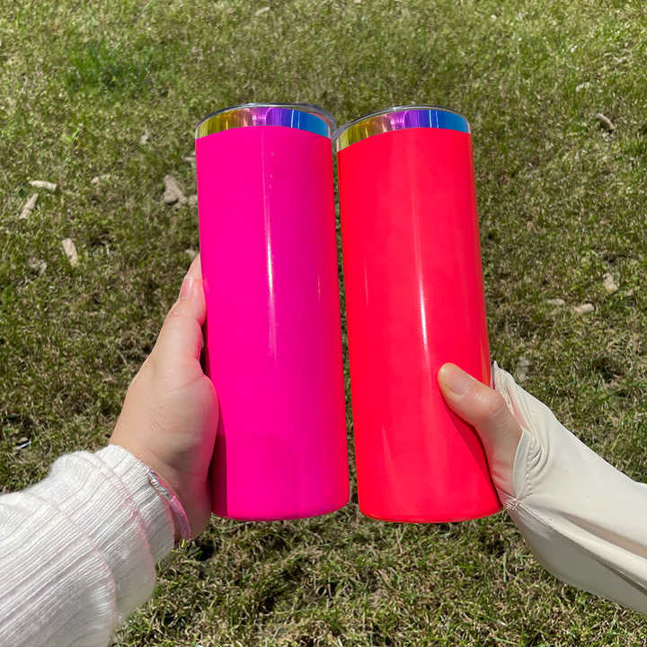 USA RTS_ neon colored rainbow plated 20oz straight tumbler with lid and colorful straw for laser and sublimation_miki