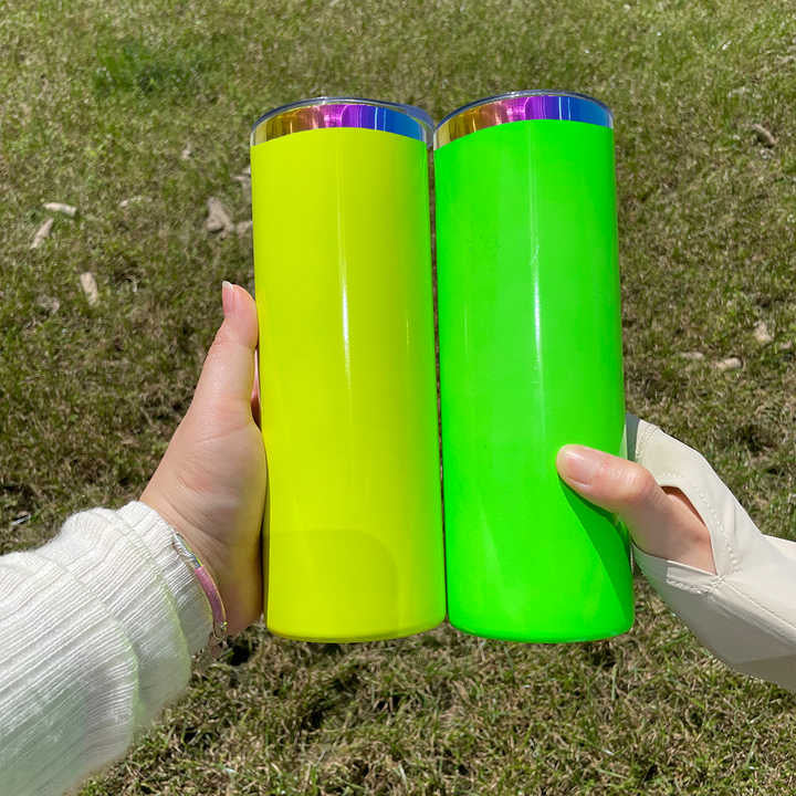 USA RTS_ neon colored rainbow plated 20oz straight tumbler with lid and colorful straw for laser and sublimation_miki