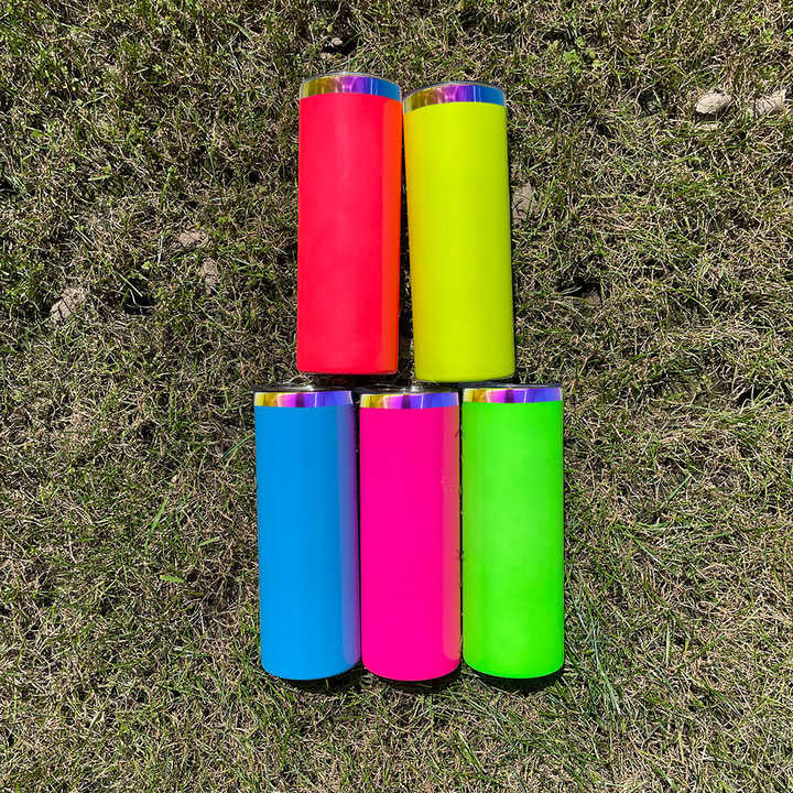 USA RTS_ neon colored rainbow plated 20oz straight tumbler with lid and colorful straw for laser and sublimation_miki