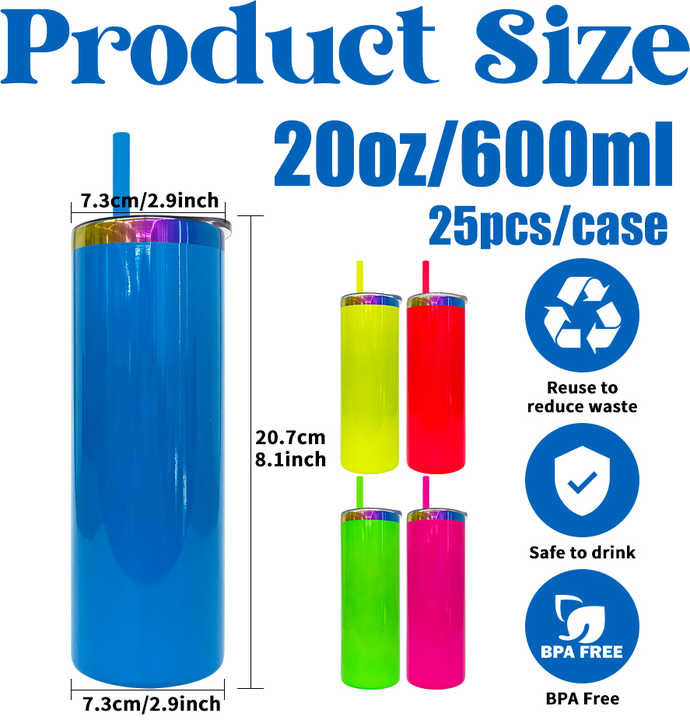 USA RTS_ neon colored rainbow plated 20oz straight tumbler with lid and colorful straw for laser and sublimation_miki
