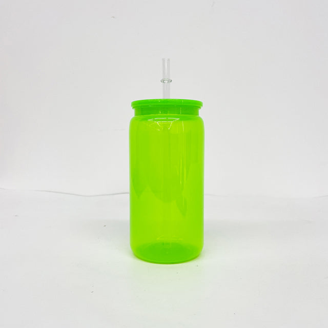 Neon colored 16oz plastic cans with pp lids and straws for UV DTF_miki