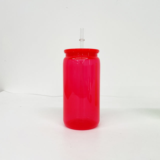 Neon colored 16oz plastic cans with pp lids and straws for UV DTF_miki