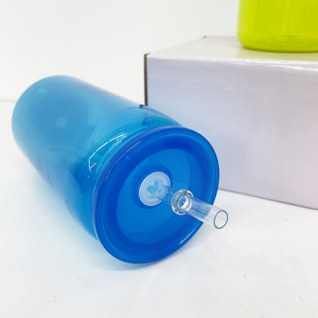 Neon colored 16oz plastic cans with pp lids and straws for UV DTF_miki