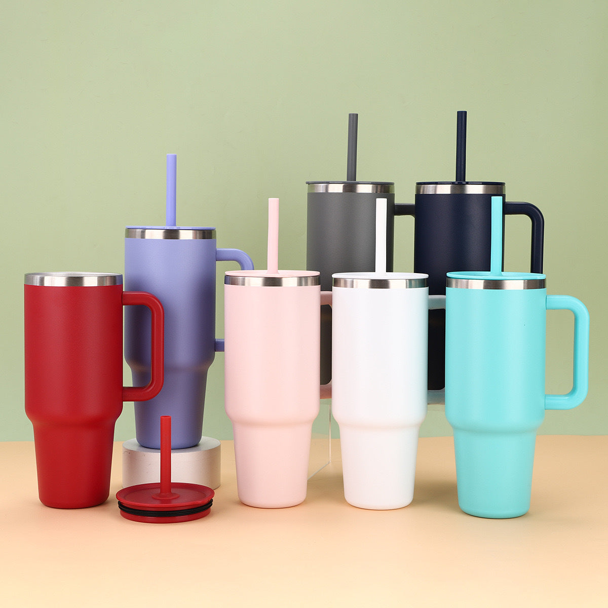 powder coated 40oz quencher tumblers with silicone straw_miki