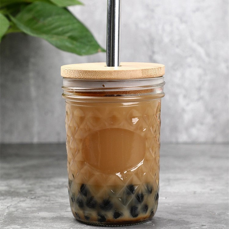 Ball Wide Mouth Glass Mason Jars With Bamboo Lid And Stainless Steel Straws For Smoothies, Milk Shakes, Iced Coffee_ miki