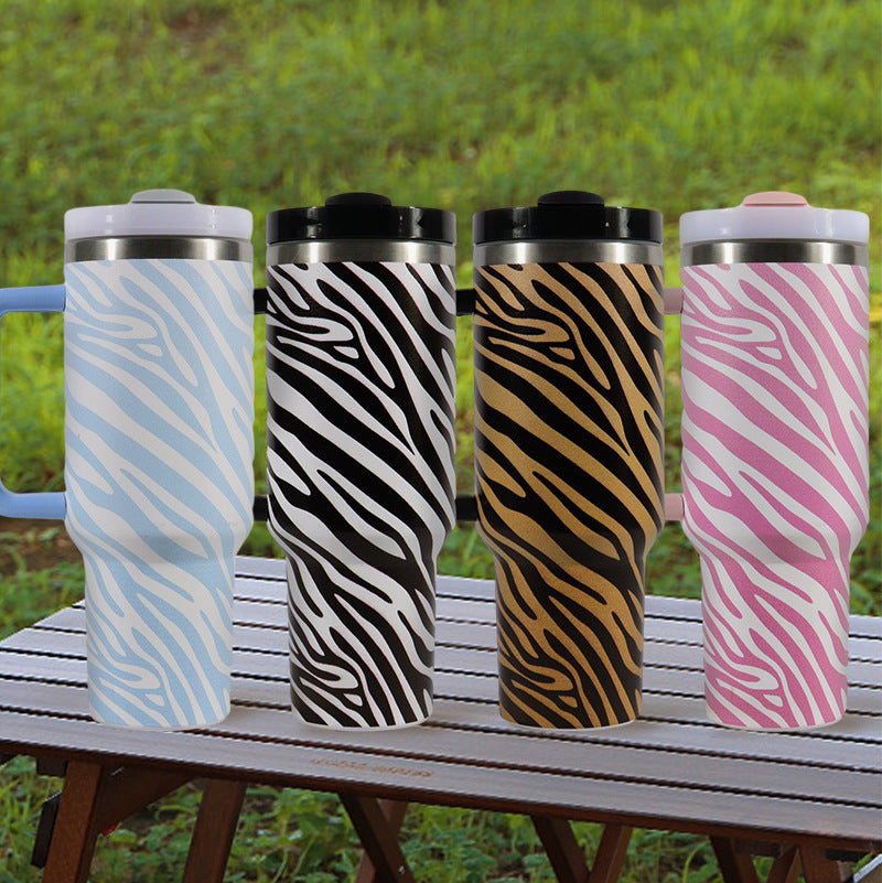 Zebra Printed 40oz H2.0 Quencher Tumblers with Removable Handle and Straw_ miki