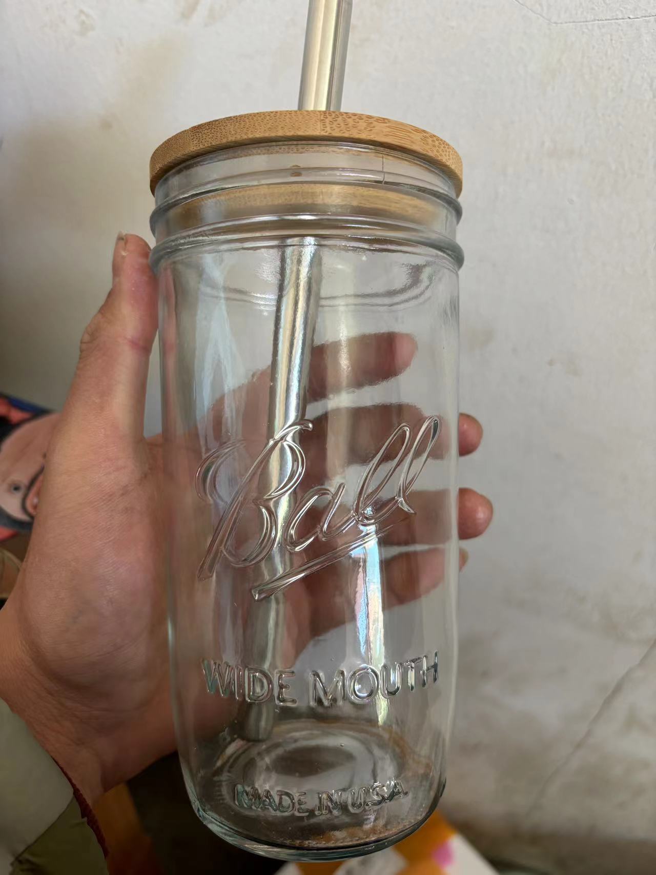 Ball Wide Mouth Glass Mason Jars With Bamboo Lid And Stainless Steel Straws For Smoothies, Milk Shakes, Iced Coffee_ miki