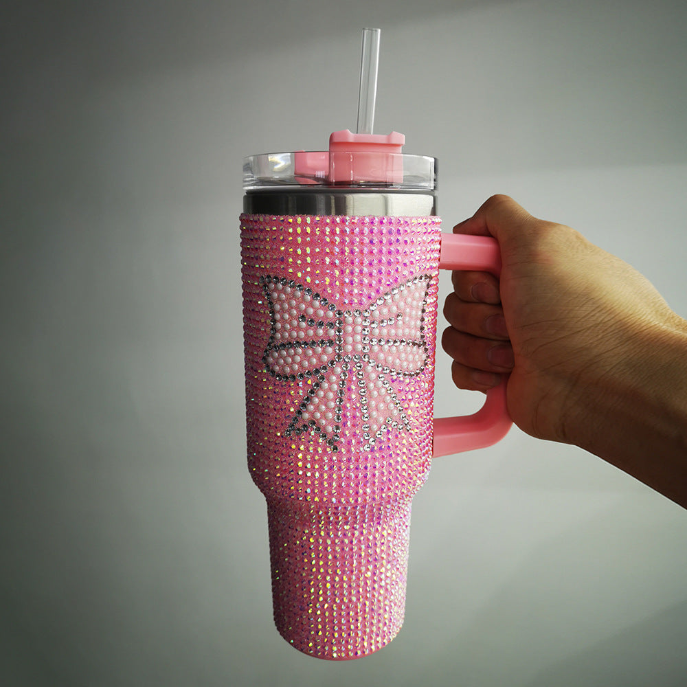 Pink Bow 40oz rhinestone bling tumbles_miki