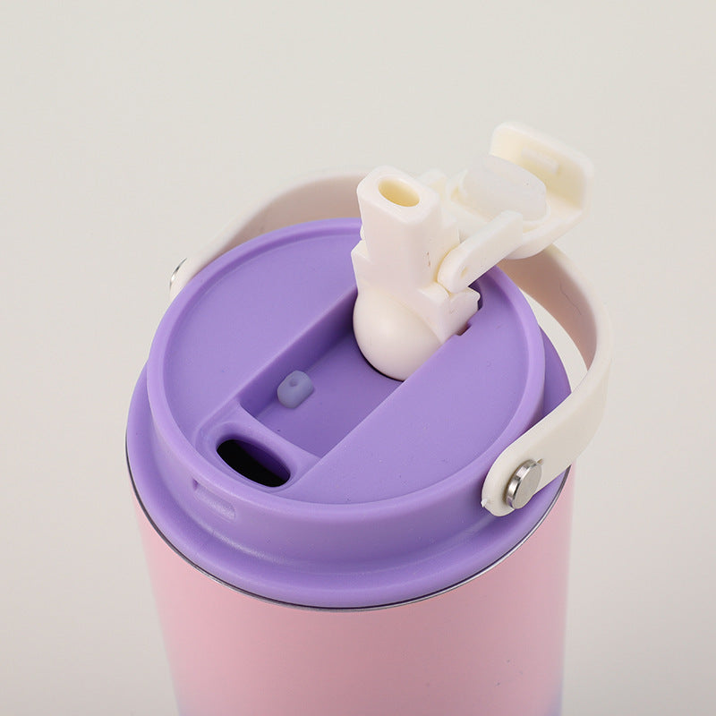 Starbucks Style 30oz Ombre Colored Vacuum Insulated Water Bottles with Flip Straw and Top Handle_ miki