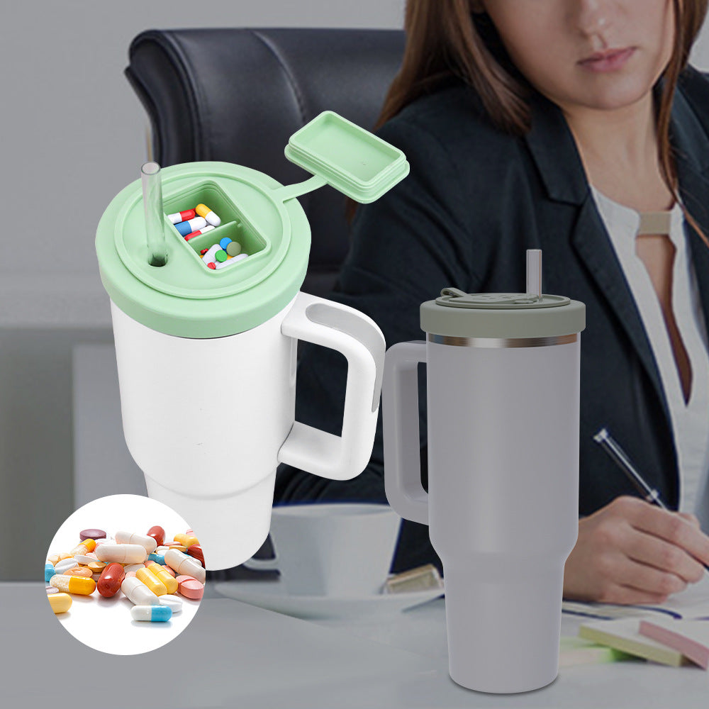 40oz tumbler Leak proof silicone lids with pillbox and Infuser for tea/coffee_miki