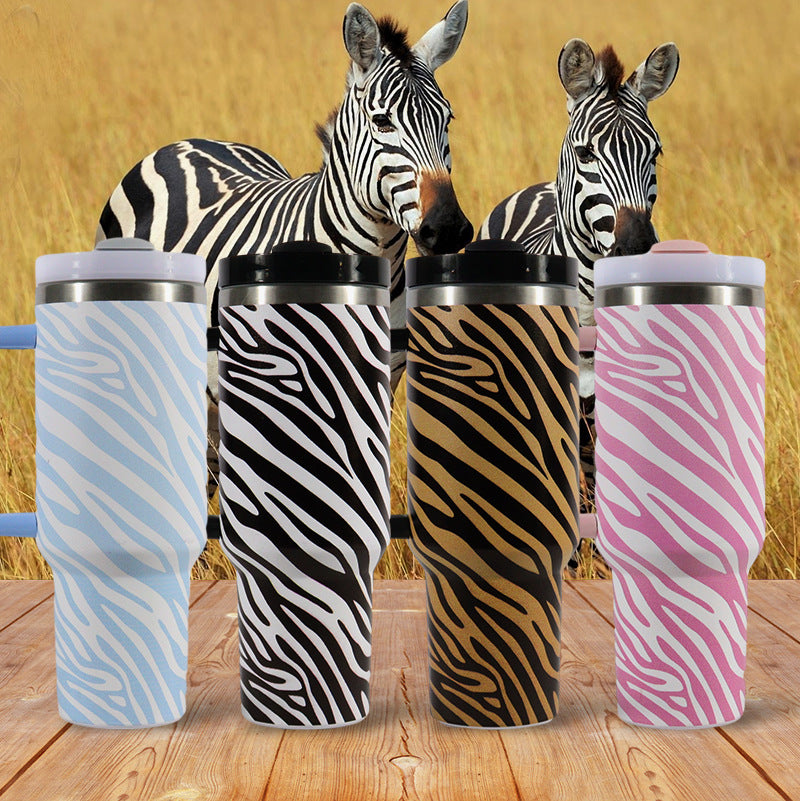 Zebra Printed 40oz H2.0 Quencher Tumblers with Removable Handle and Straw_ miki