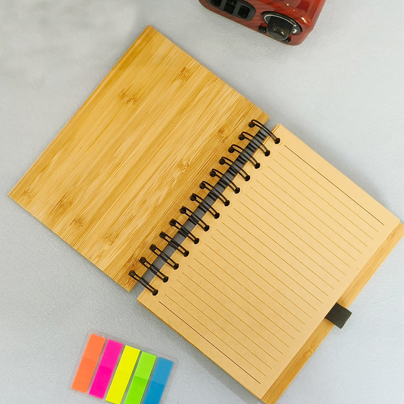 Blank Bamboo Notebook with Coil and Pen for Office Gifts _miki