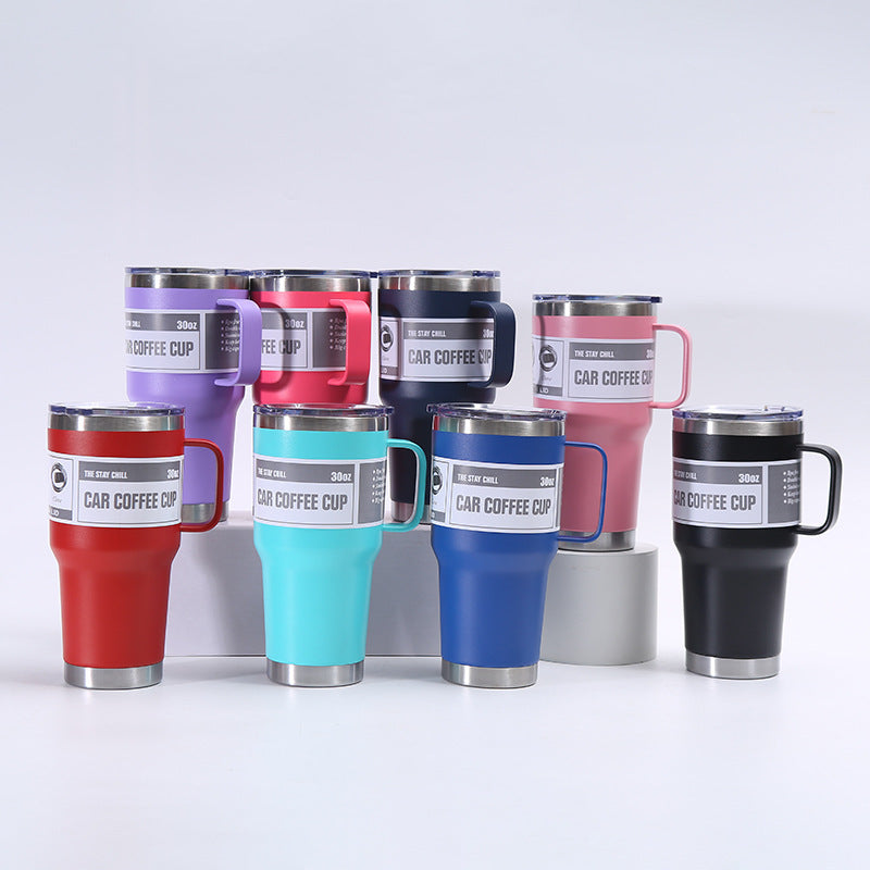 powder coated Yeti-style 30oz stainless steel mug with handle and sliding lid_Miki