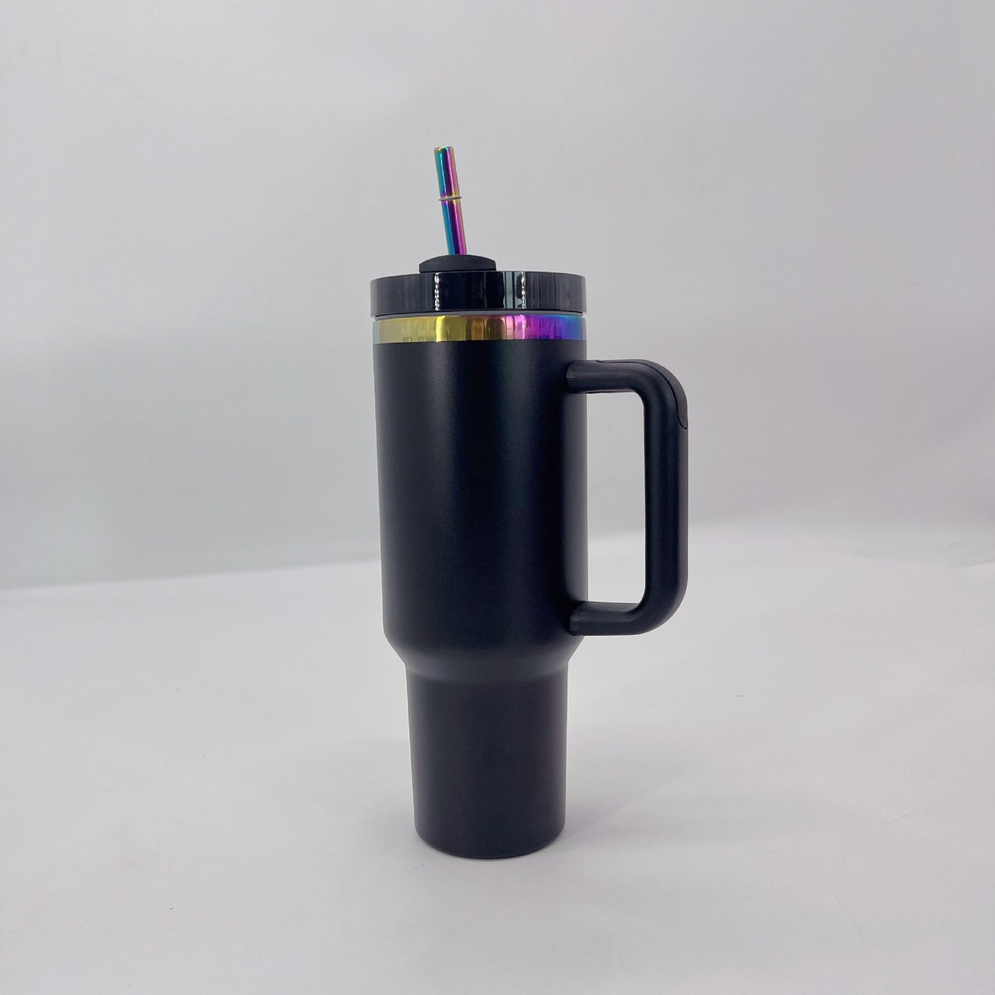 Rainbow Plated H2.0 Powder Coated 40oz Quencher Tumblers With Removal Handle And Metal Straw For Laser Engraving_miki
