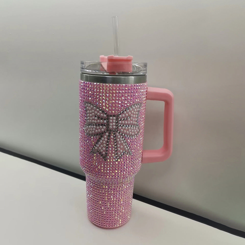 Pink Bow 40oz rhinestone bling tumbles_miki