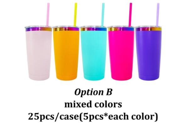 USA RTS_ Powder Coated 20oz Rainbow Case Car Tumbler With Lid and Colored Straw for Laser Engraving_miki
