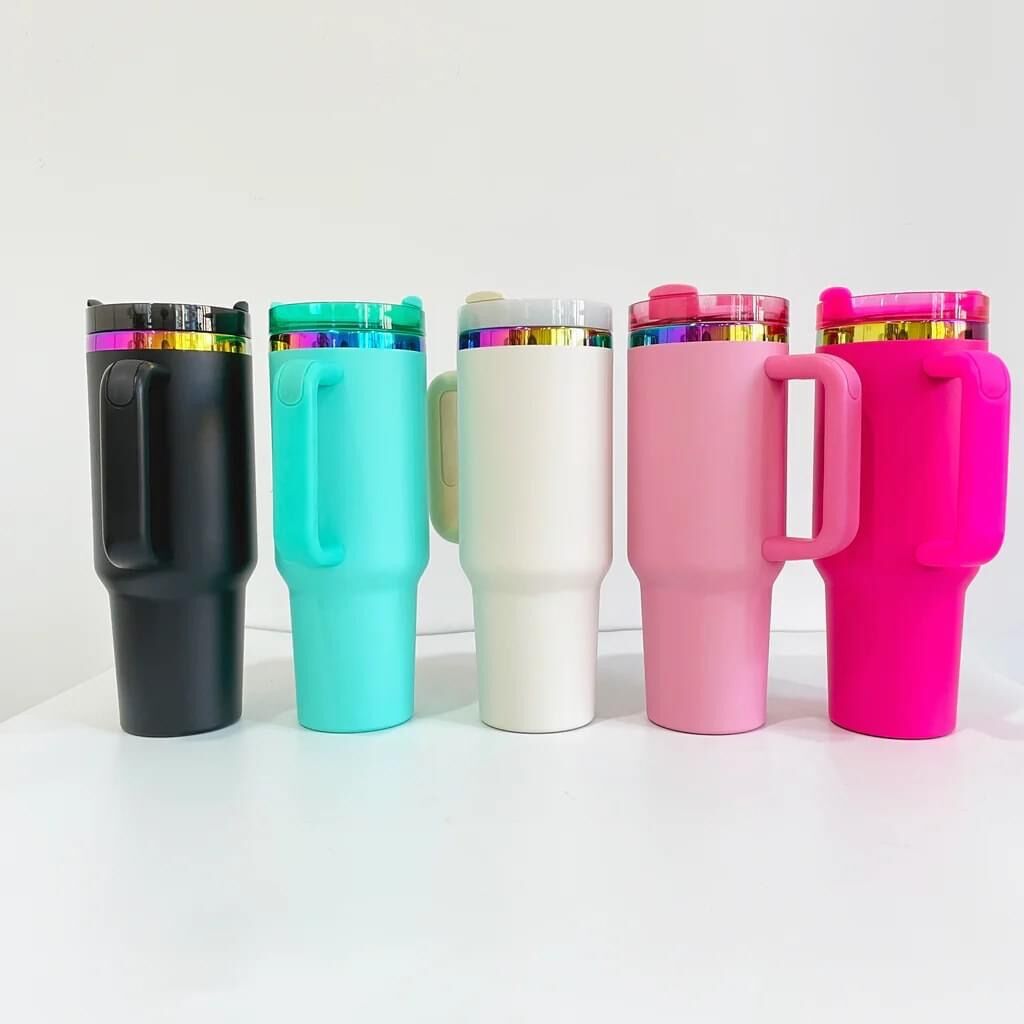 USA RTS_ Powder Coated 40oz Rainbow Underneath Quencher Tumbler For Laser Engraving _Miki