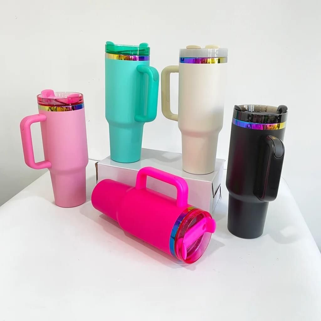 USA RTS_ Powder Coated 40oz Rainbow Underneath Quencher Tumbler For Laser Engraving _Miki