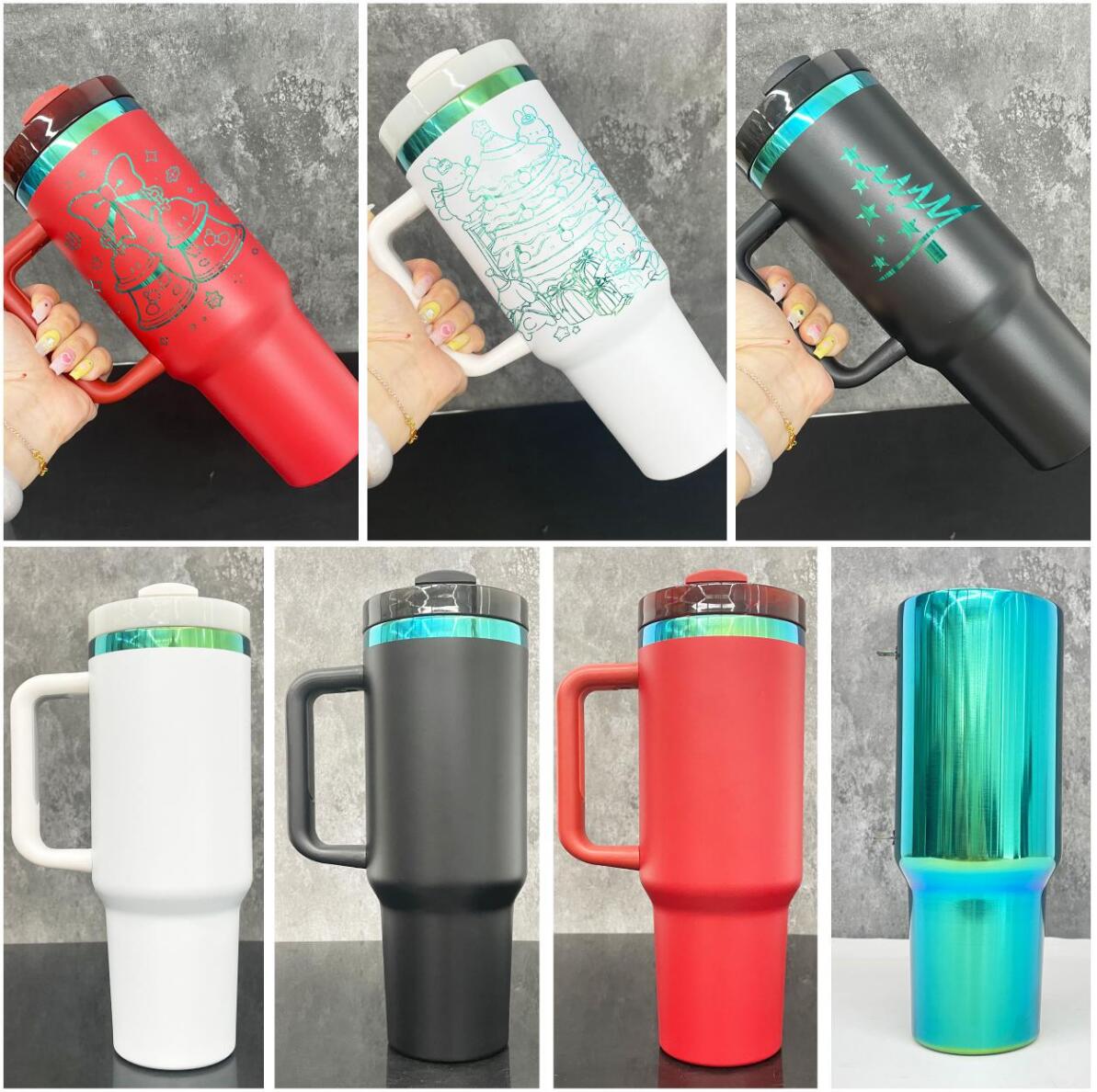 Christmas blue green ombere underneath powder coated H2.0 40oz quencher tumblers for engraving_miki