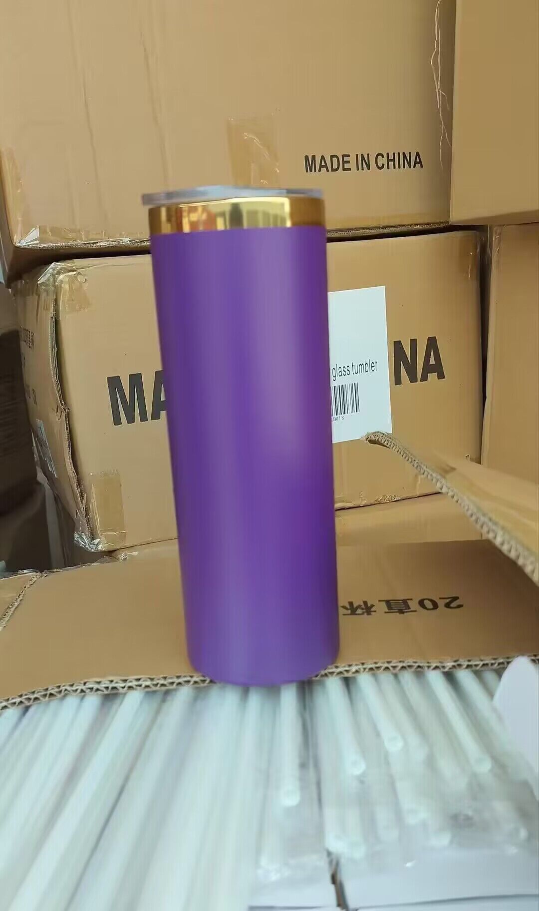 dark purple powder coated mirror gold underneath 20oz stainless steel straight tumblers for laser engraving_miki