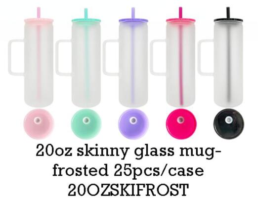 USA RTS sublimation jelly 20oz straight skinny glass mugs with handle suitable for UV DTF wraps_miki