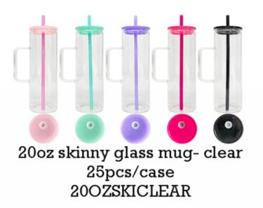 USA RTS sublimation jelly 20oz straight skinny glass mugs with handle suitable for UV DTF wraps_miki