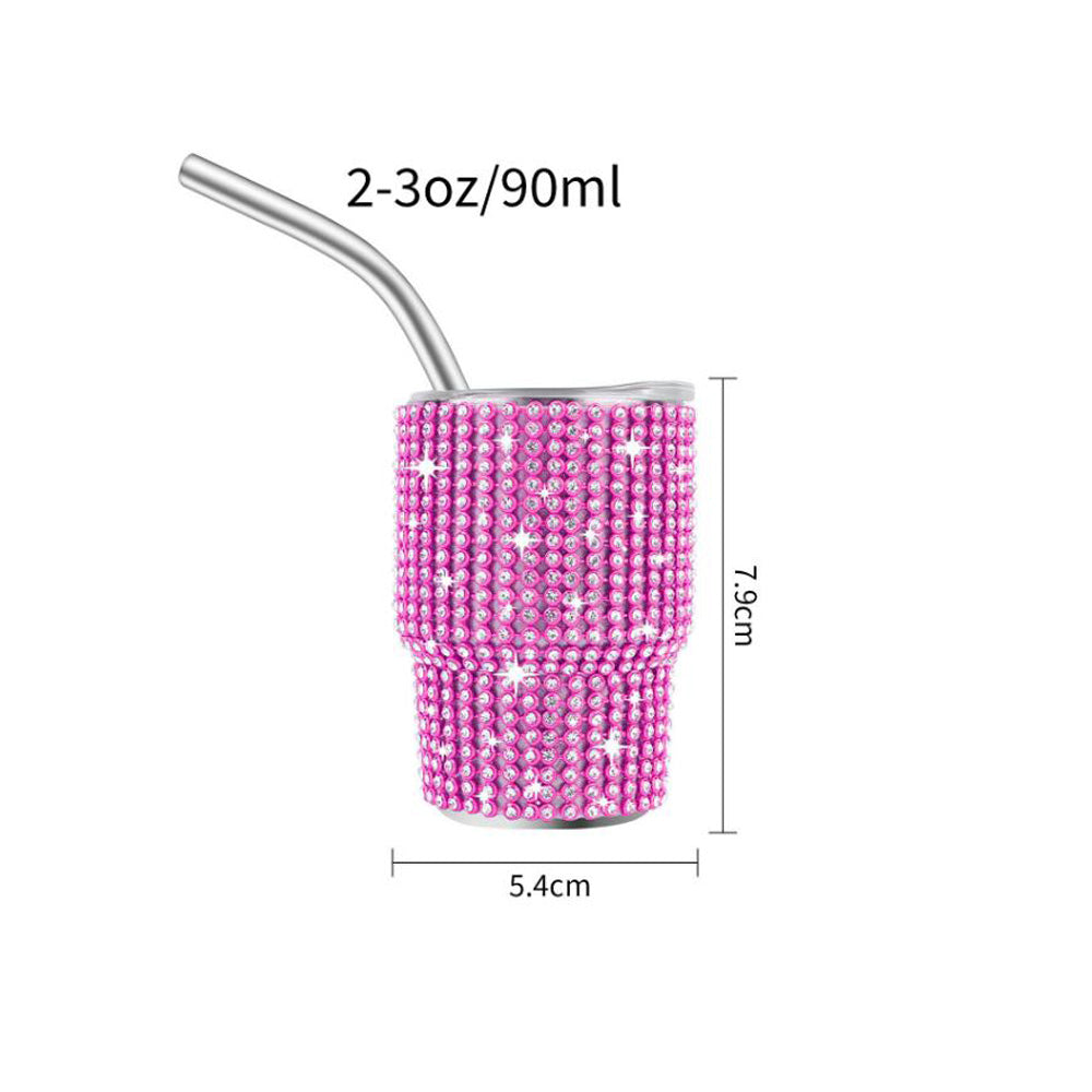 3oz rhinestone bling stainless steel shot glass with lid and metal straw_miki