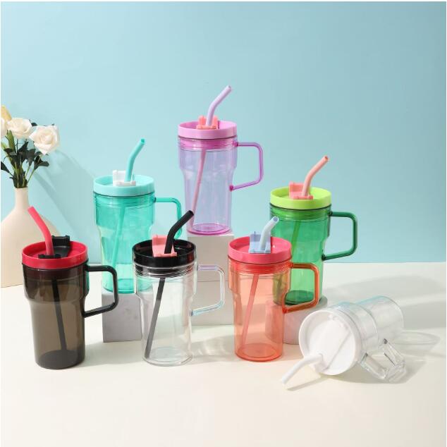 20oz kids jelly plastic mug with handle and straw lid_miki