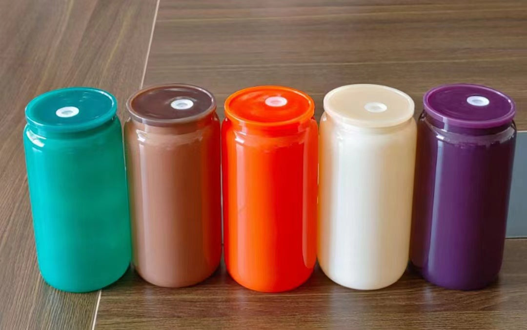fall autumn colors 16oz glass cans with plastic lids and straws for sublimation and UV DTF wraps_miki