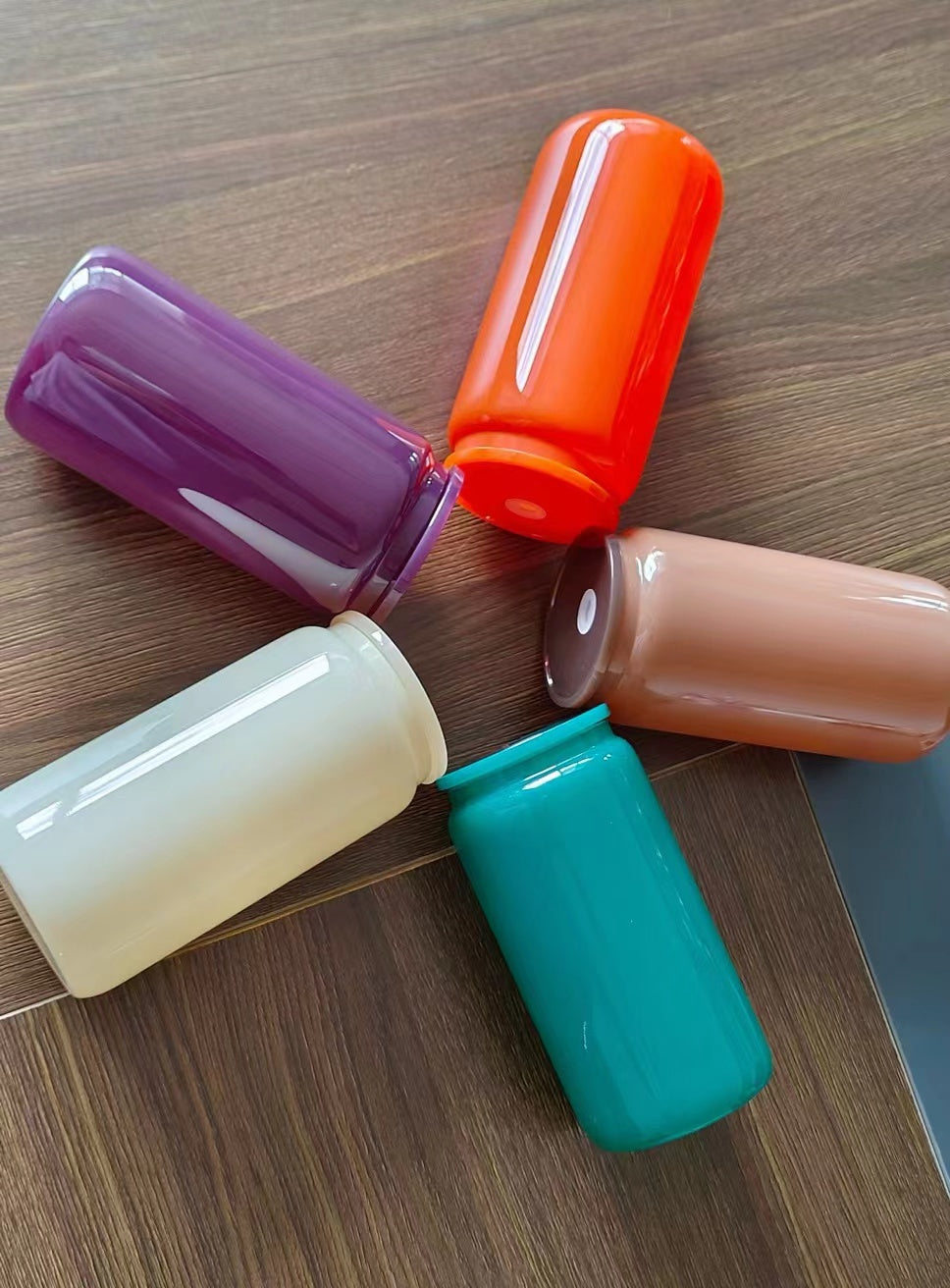 fall autumn colors 16oz glass cans with plastic lids and straws for sublimation and UV DTF wraps_miki