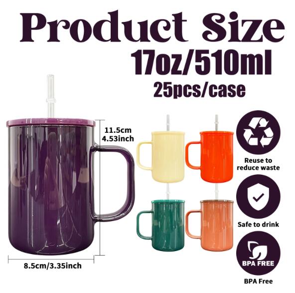 Sublimation Autumn Fall Winter Colored 17oz Glass Mugs With Handle For UV DTF Wraps_miki