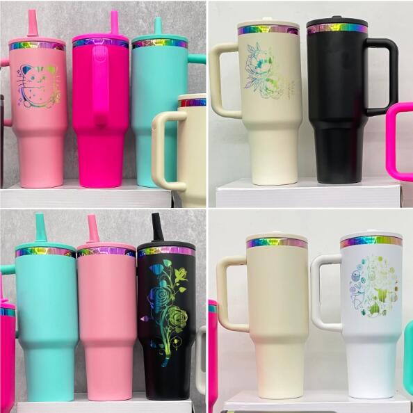 Leak Proof Rainbow Plated H2.0 40oz Quencher Tumblers With Lid and Straw Powder Coated for Laser Engraving_miki
