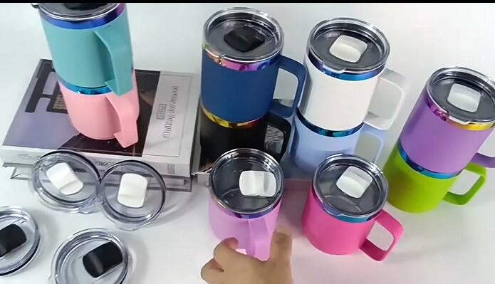 12oz Rainbow Plated Yeti Style Powder Coated Mugs With Handle And Magnetic Lid For Laser Engraving_miki