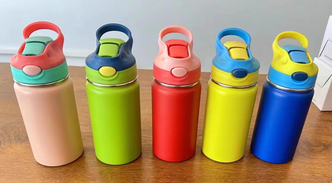 Powder Coated 12oz Kids Water Bottles with Flip Straw For Laser Engraving_ miki