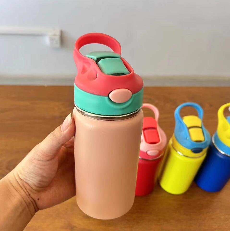 Powder Coated 12oz Kids Water Bottles with Flip Straw For Laser Engraving_ miki