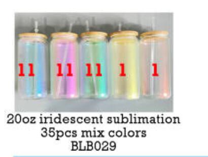 USA RTS_ 20oz sublimation iridescent glass can with bamboo lid and plastic straw _miki