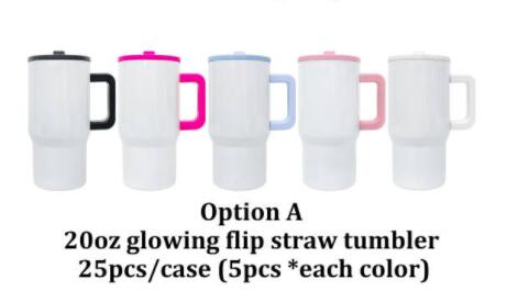 Glow in Dark 20oz Leak Proof Straw Lids White Blank Sublimation Kids Tumblers with Removable Handle_ miki