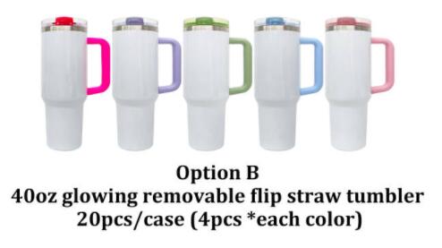Glow in Dark 20oz Leak Proof Straw Lids White Blank Sublimation Kids Tumblers with Removable Handle_ miki
