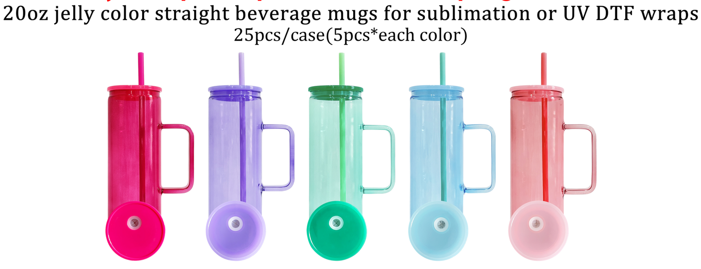 USA RTS sublimation jelly 20oz straight skinny glass mugs with handle suitable for UV DTF wraps_miki