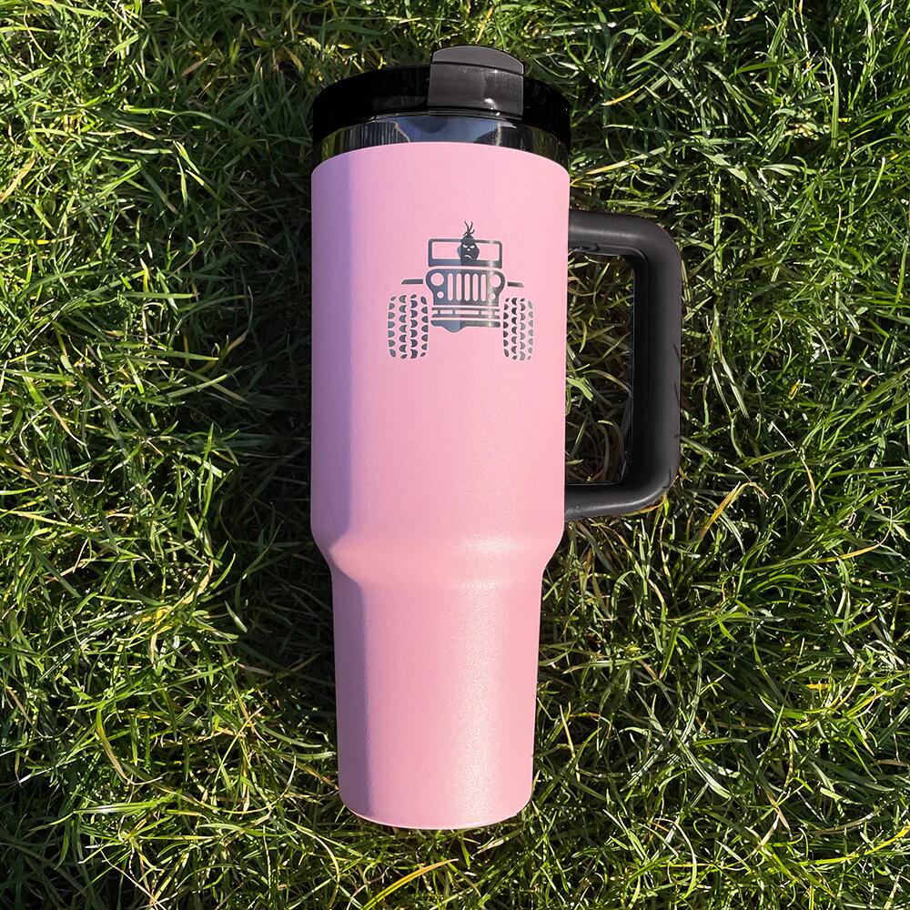 USA RTS_ Pink Powder Coated Black Underneath 40oz Quencher Tumbler With Black Lid and Handle For Laser Engraving _miki