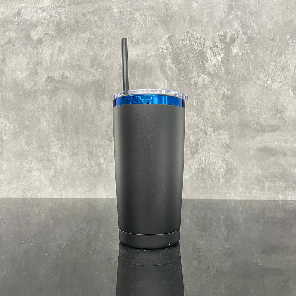 blue plated 20oz yeti style powder coated stainless steel mug with lid and straw for laser engraving_miki