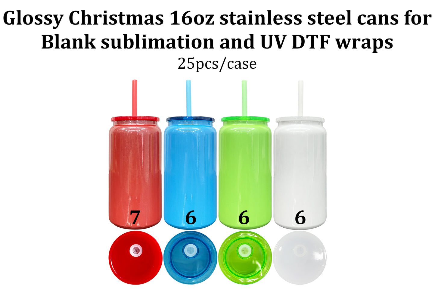 Xmas glossy sublimation 16oz vacuum insulated stainless steel can with colored pp lid and straw_miki