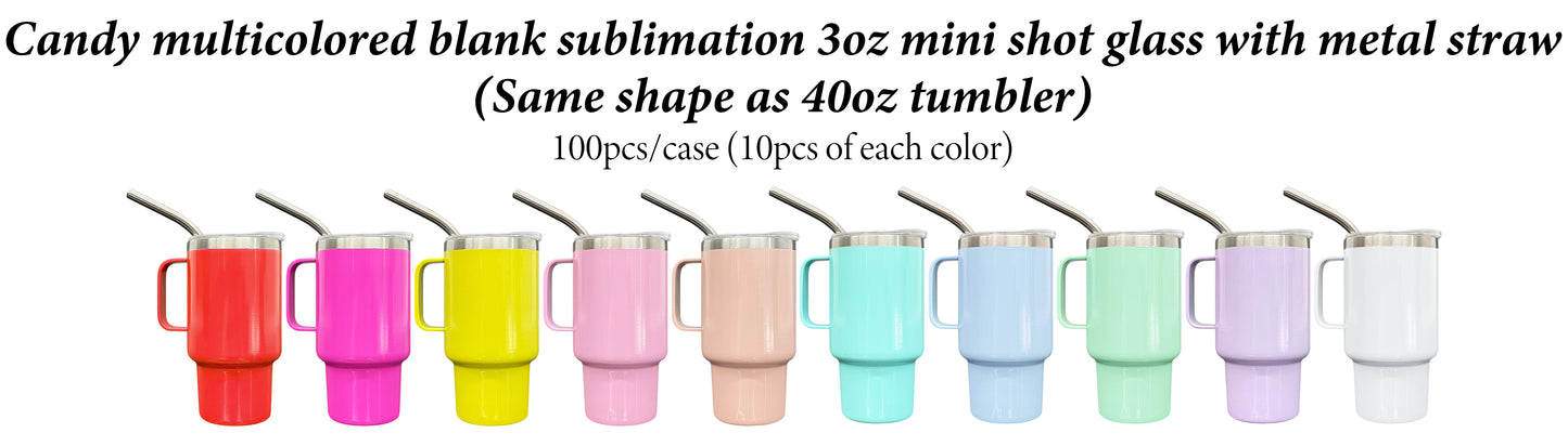 sublimation colored 3oz mini shot glass stainless steel with handle & metal straw,same shape as 40oz quencher tumbler_miki