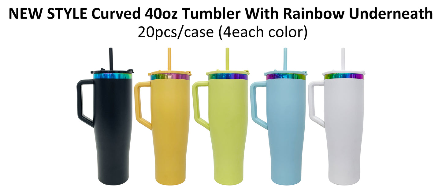 Powder Coated Curved 40oz Rainbow Plated Quencher Tumbler with Handle and Leak Proof Lid For Laser Engraving _miki
