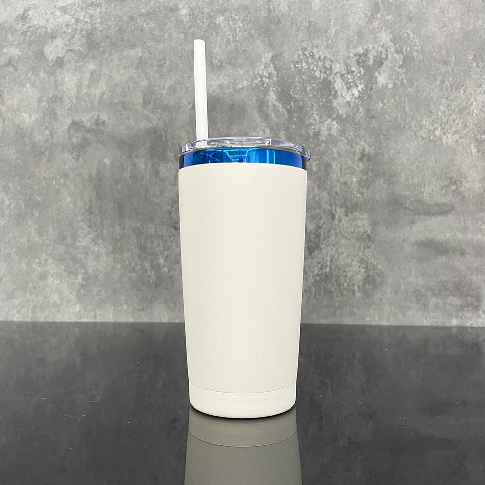 blue plated 20oz yeti style powder coated stainless steel mug with lid and straw for laser engraving_miki